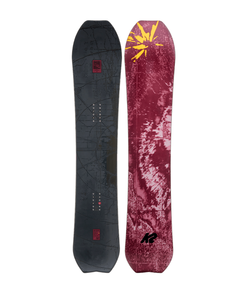 K2 Sky Pilot Snowboard 2027, view of the snowboard with its sleek design and graphics, suitable for all-mountain snowboarding.