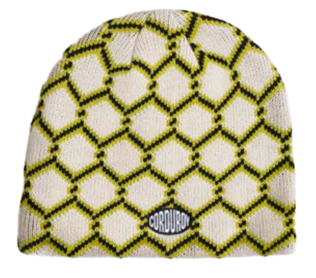 Corduroy Keep Out Skully Beanie in eggshell, unisex men's and women's knit hat with bold "Keep Out" design and ribbed texture.