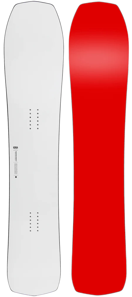Korua Transition Finder snowboard with gloss finish, showing top sheet and base.