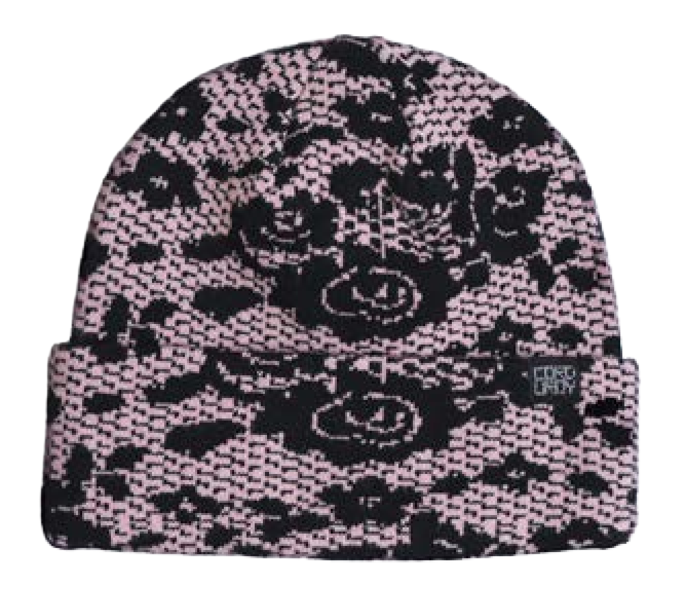 Pink Corduroy Lace Beanie for men and women, stylish and cozy accessory featuring a textured corduroy fabric.