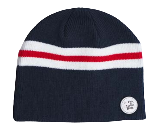 Navy corduroy love bug beanie by Kennedi Deck featuring a playful, textured design for men and women.