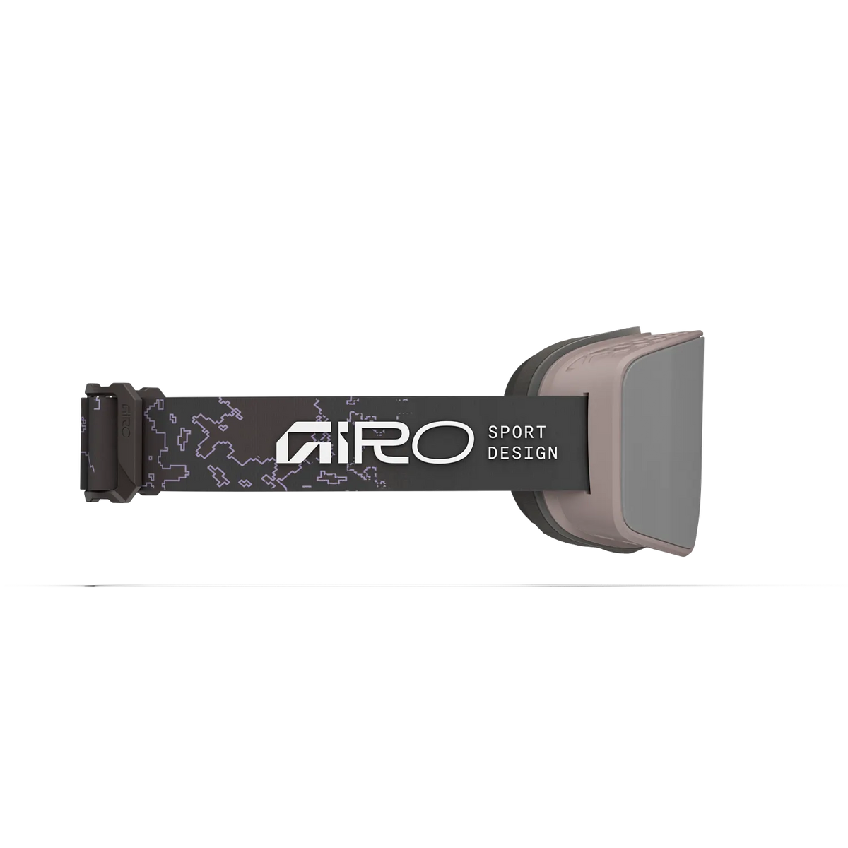 Opposite side view of Giro Method snow goggles in Vapor Canyon Clay showing the Vivid Onyx lens, patterned strap and Giro branding.