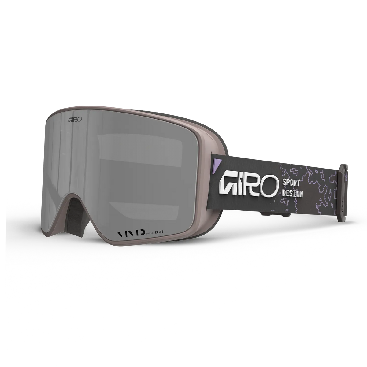 Giro Method snow goggles with Vapor Canyon Clay frame, Vivid Onyx lens and dark patterned Giro Sport Design strap shown from a three-quarter angle.