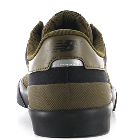 Rear view of the New Balance Numeric 272 skate shoe showing olive heel panel, New Balance branding and black vulcanized sole.