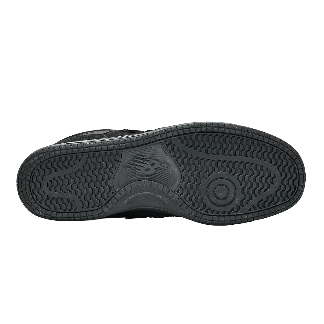 Bottom view of the black rubber outsole and tread pattern on the New Balance Numeric 480 skate shoe.