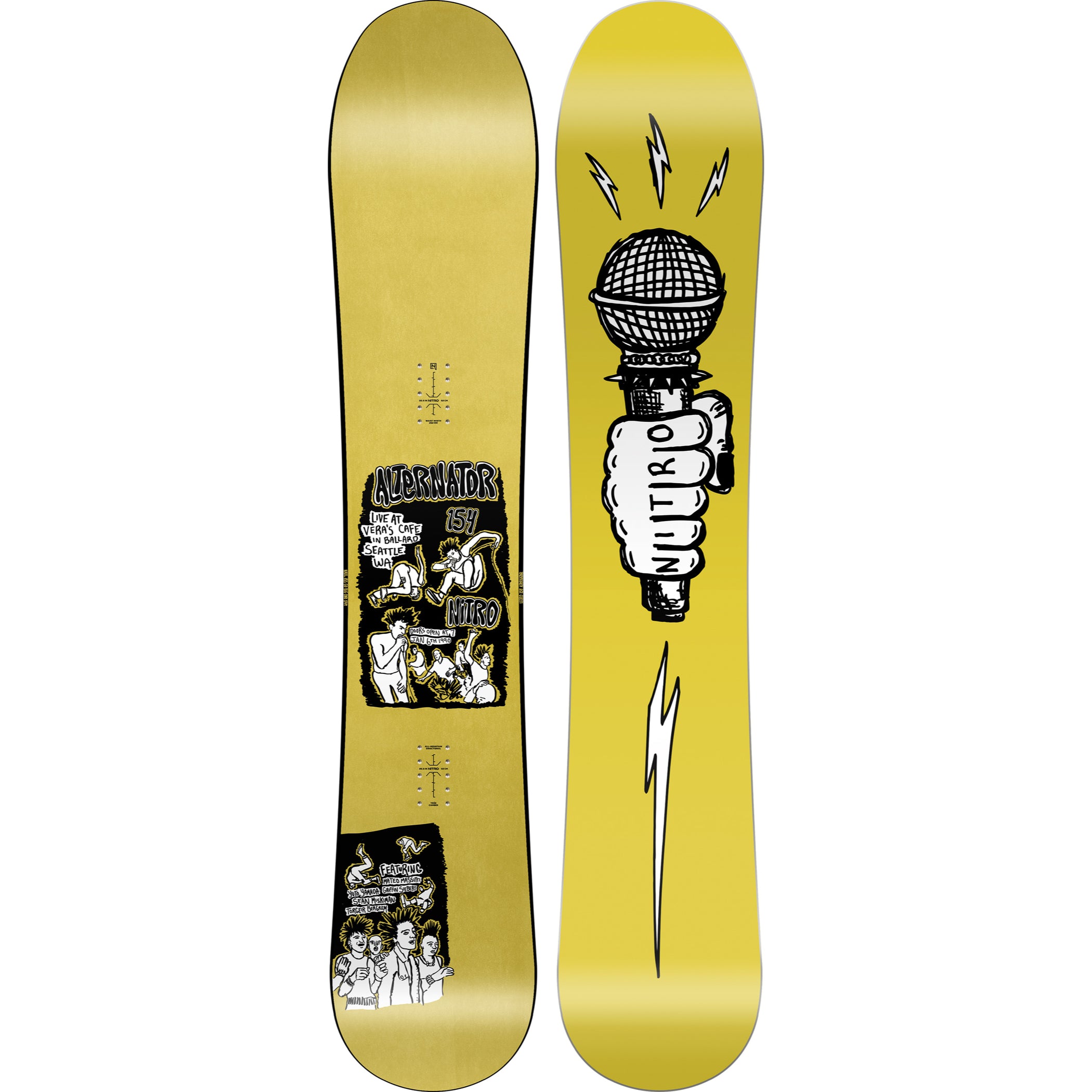 Nitro Alternator snowboard 2027 with colorful topsheet and durable base, designed for versatile snowboarding performance.