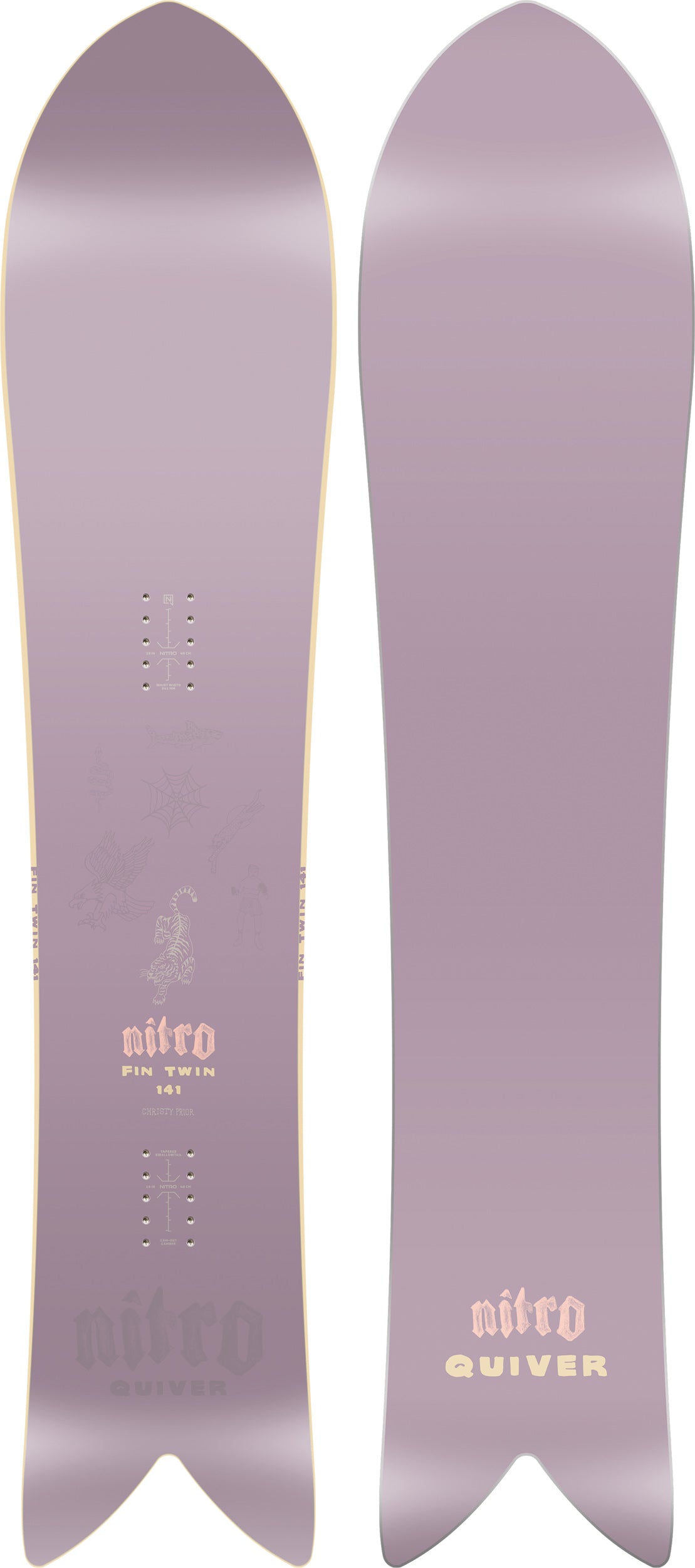 Nitro Fin Twin Quiver Series Snowboard 2027 showing the topsheet and base with bold graphics and twin-tip design.