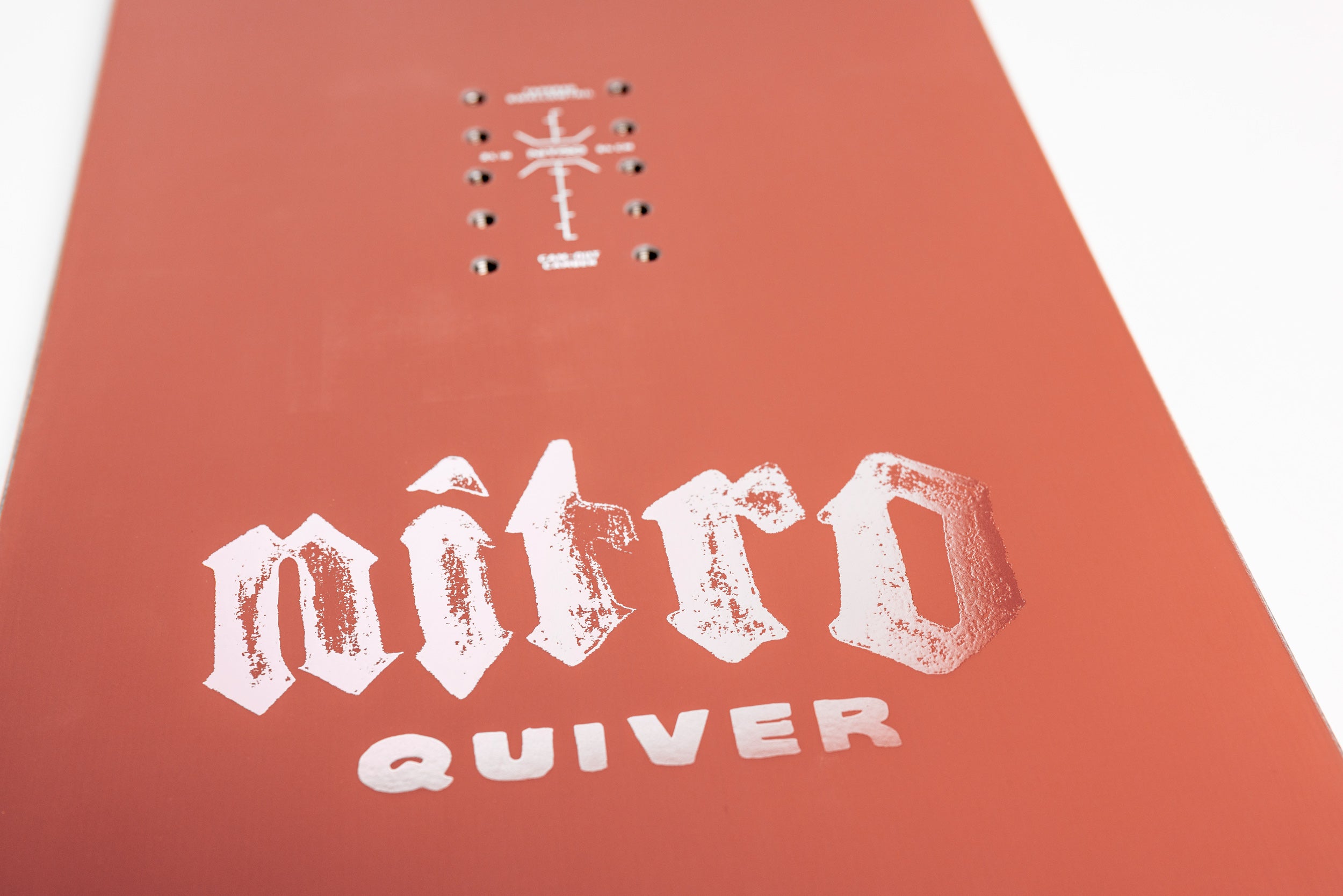 Nitro Fin Twin Quiver Series Snowboard 2027 with Quiver logo inserts, showcasing its twin shape and design for snowboarding.