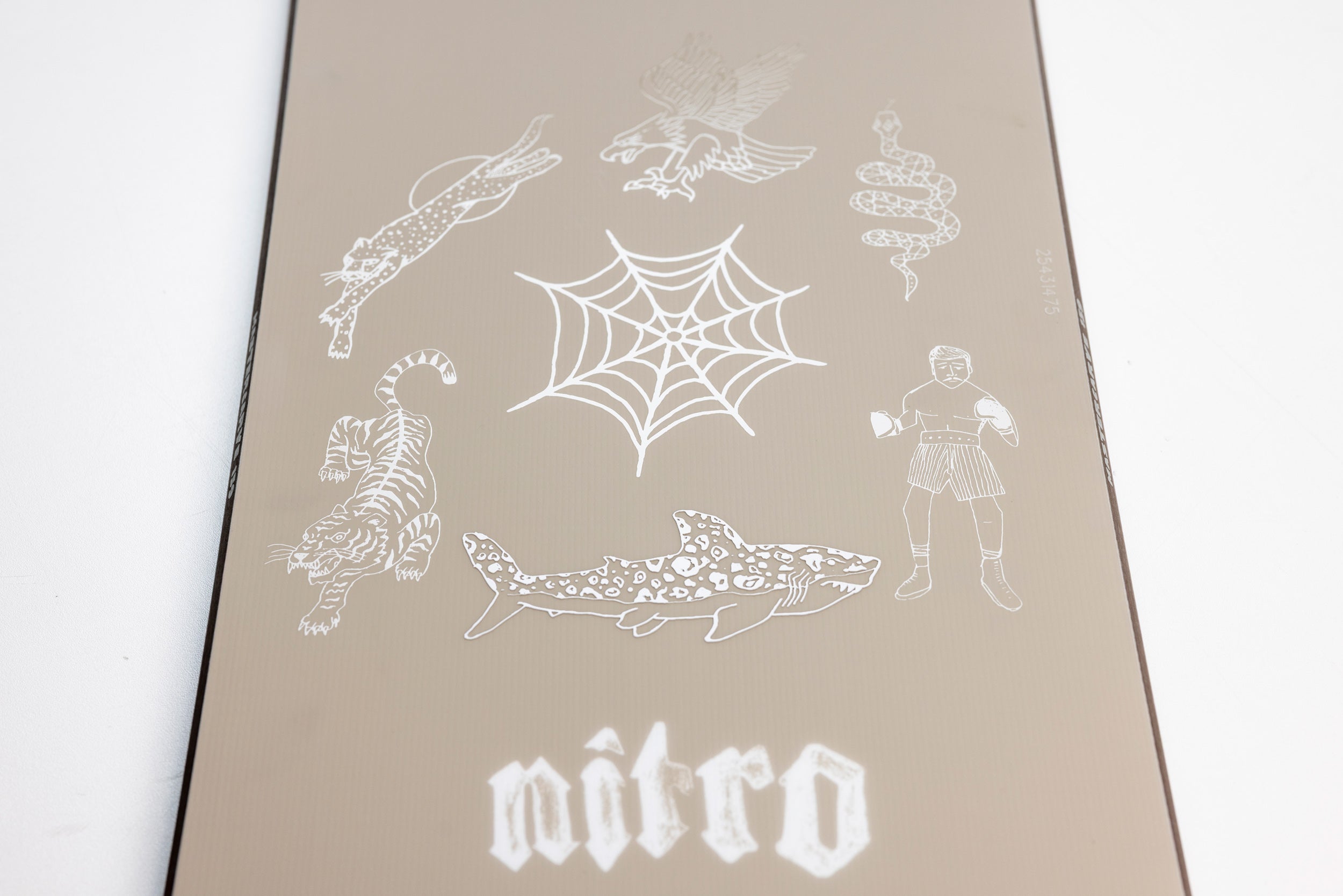 Nitro Mastercarve Quiver Series Snowboard 2027 with detailed graphic artwork, showcasing the snowboard's design and branding.