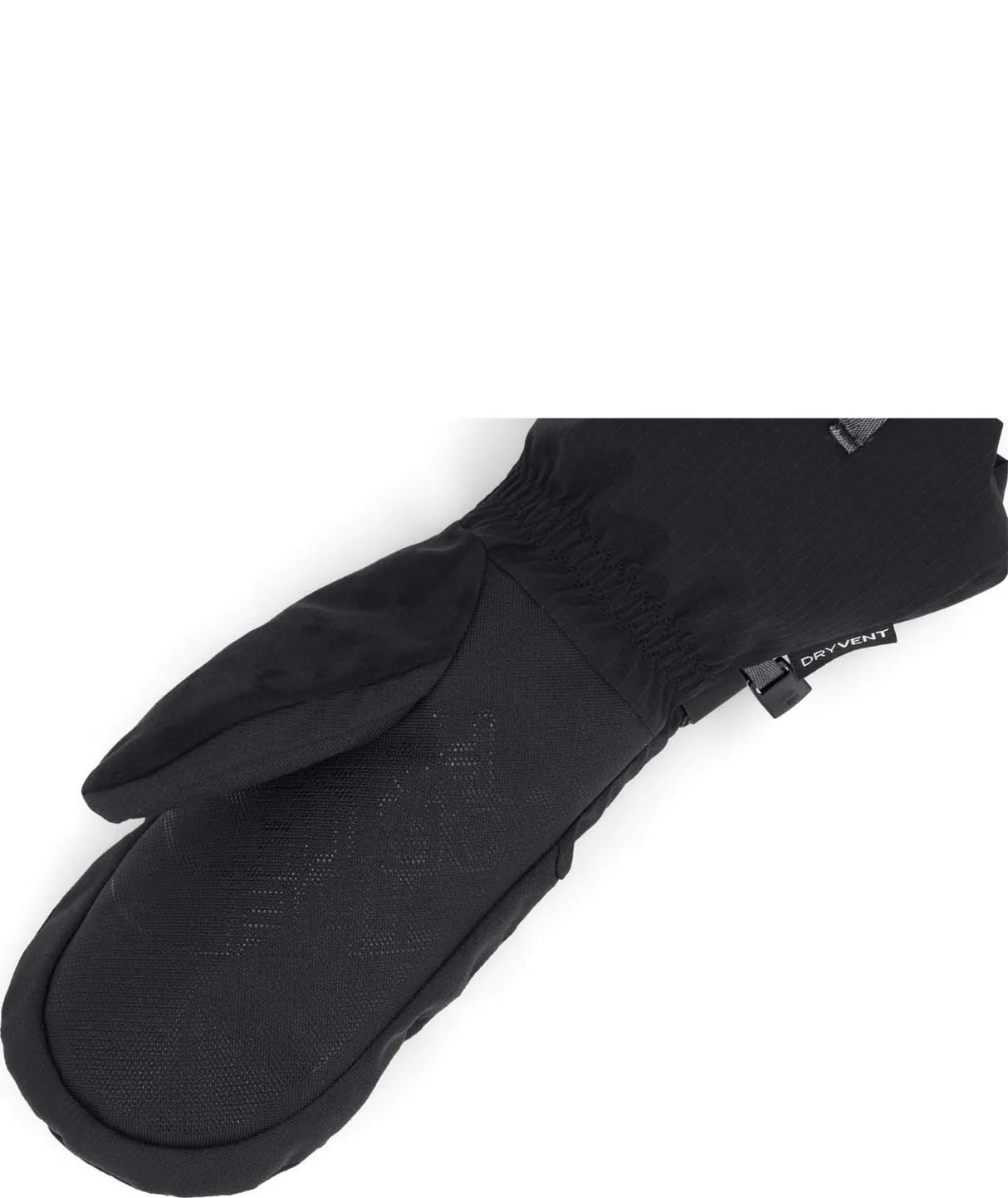 Close-up of the textured palm grip and DryVent branding on The North Face Men’s Montana Mitt in TNF Black.