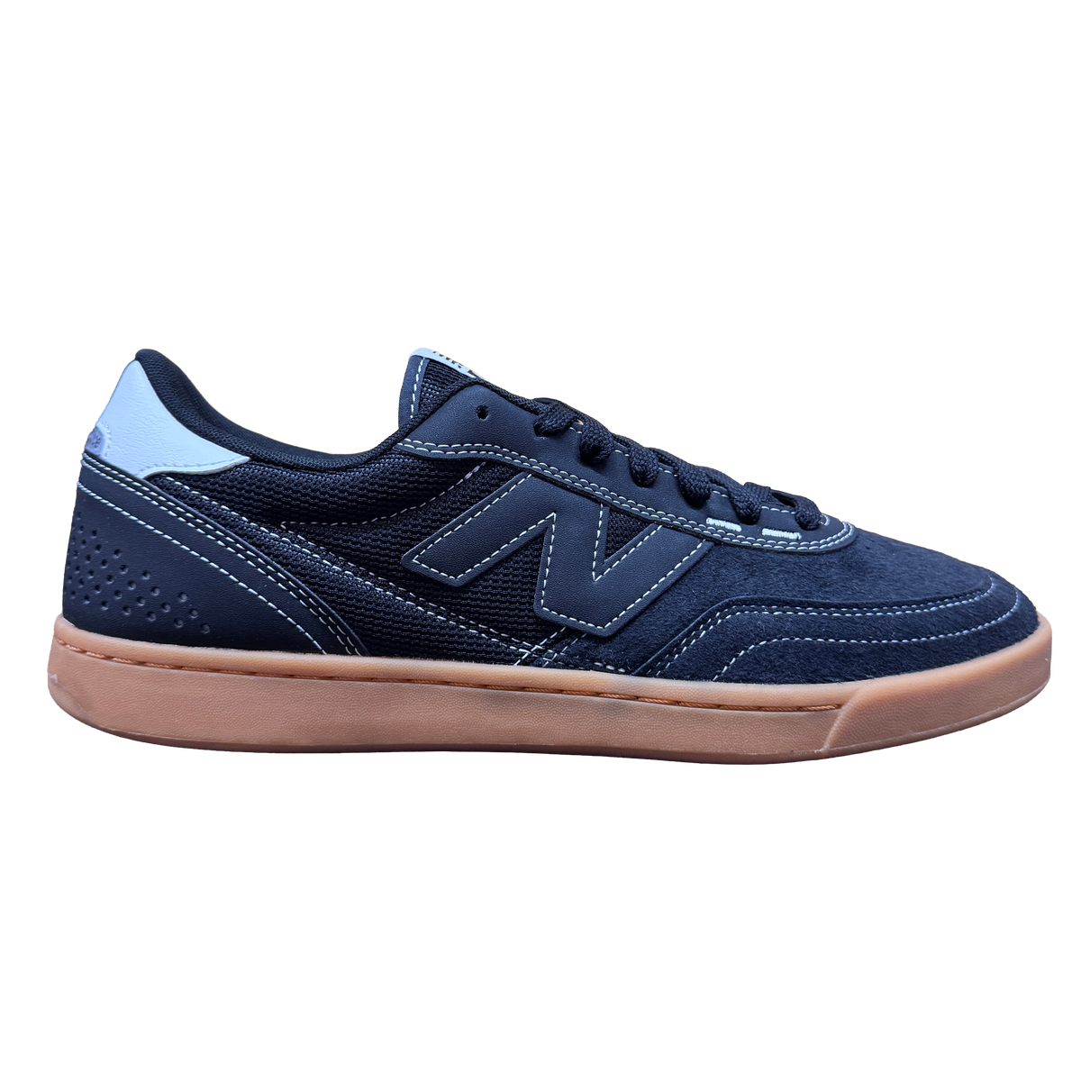 New Balance Numeric 440v2 black white gum skate shoe side view at Milosport