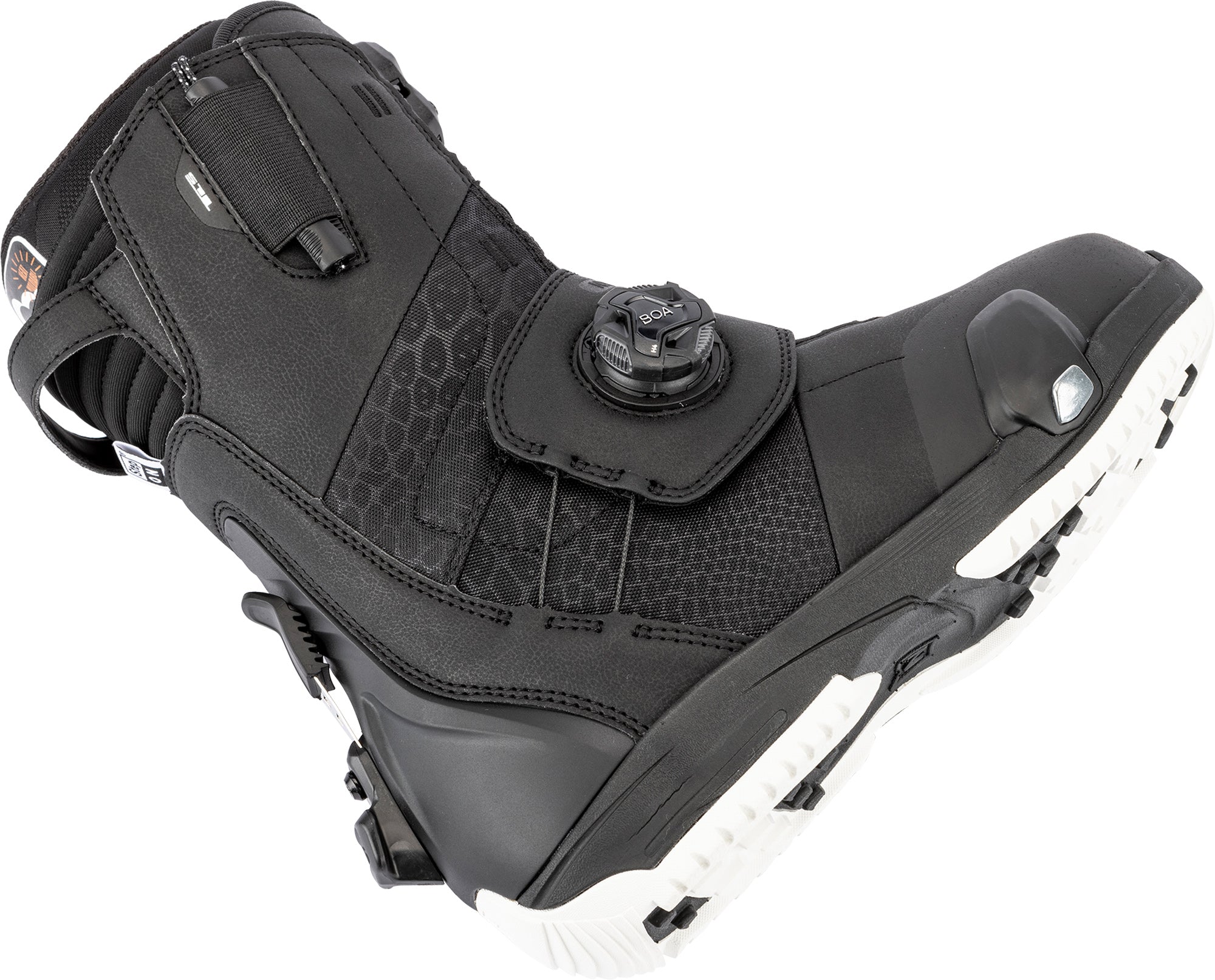 Black Nitro Monarch TLS women's snowboard boot from 2027, shown in flat lay with step-on design and supportive features.