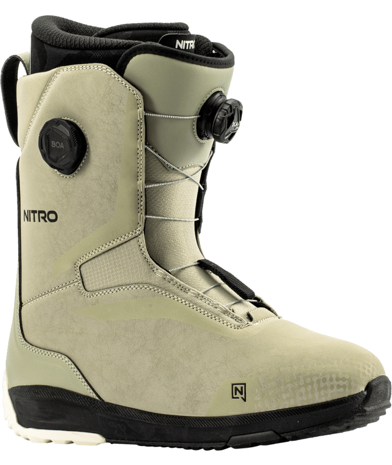 Nitro Sentinel Boa Snowboard Boots in sand color, showing the rugged design and secure lacing system for snowboarding.
