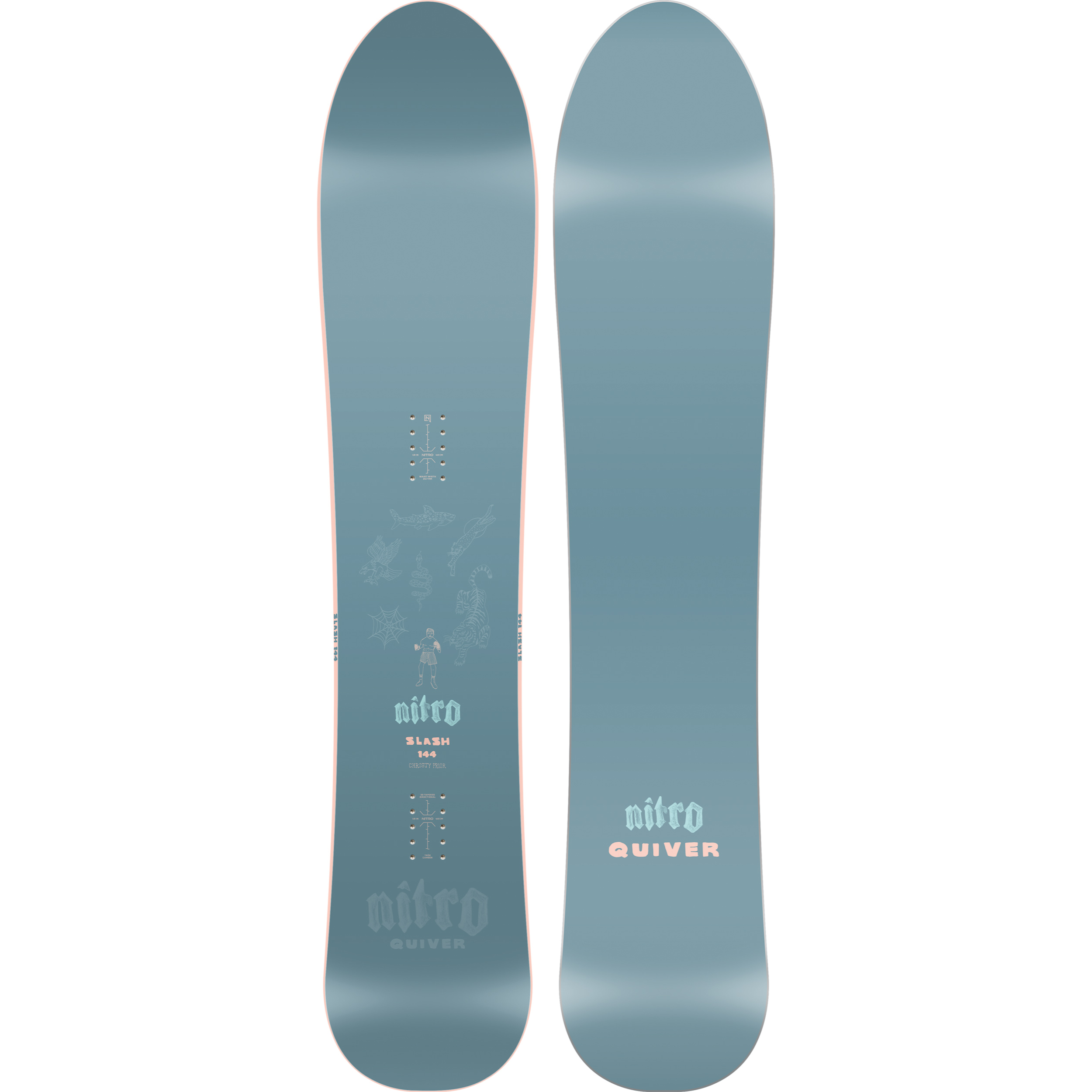Nitro Slash Quiver Series Snowboard 2027 shown from above, featuring a sleek design and graphics for winter snowboarding adventures.