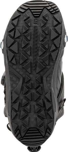 Black Nitro Profile Step On TLS snowboard boot for 2025, featuring a sturdy design and secure lacing system for snowboarding.