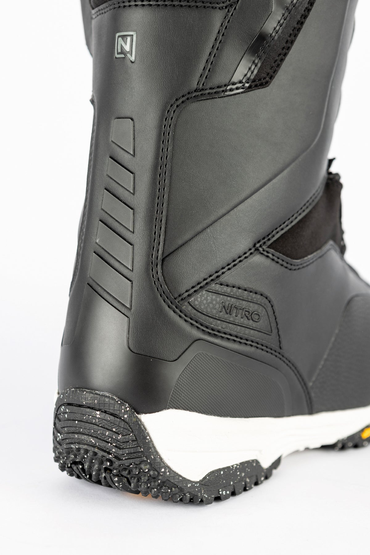 Black Nitro Venture Pro TLS snowboard boots for 2027, showing the back detail and rugged design for winter snowboarding.