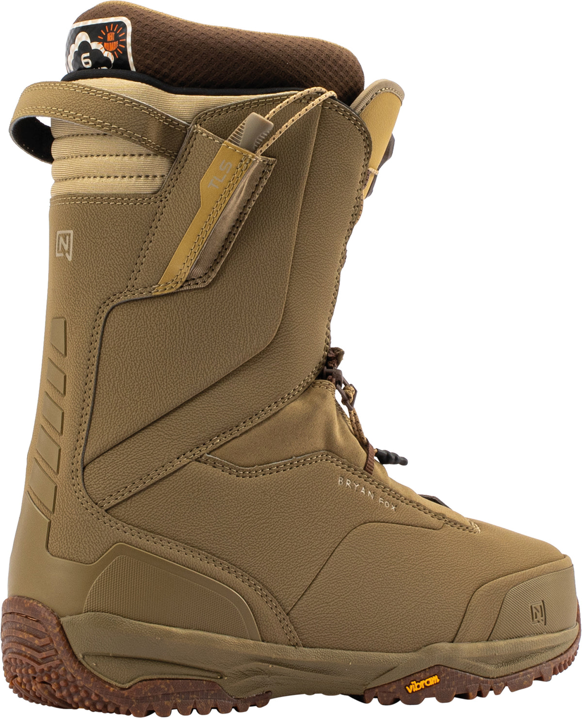 Brown Nitro Venture Pro TLS snowboard boots for 2027, side view showing secure lacing system and padded ankle support.