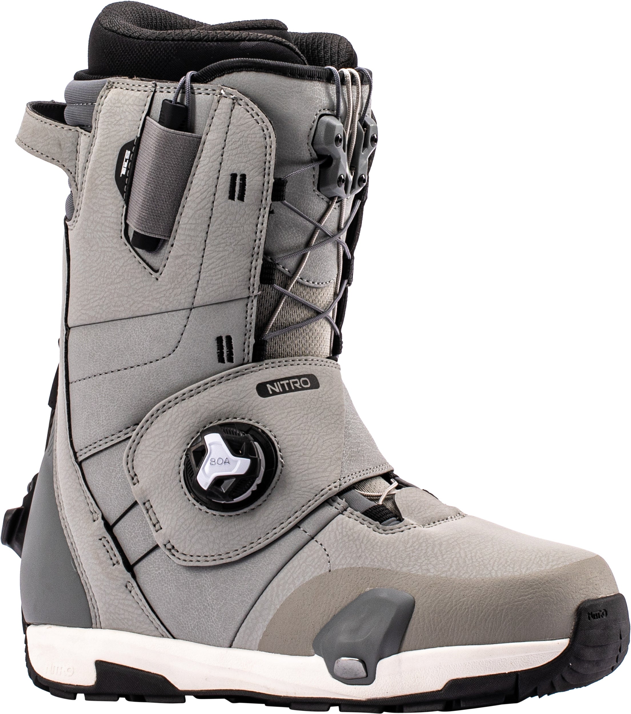 Grey Nitro Venture TLS Snowboard Boots for 2027, featuring step-on design and adjustable lacing for secure fit.
