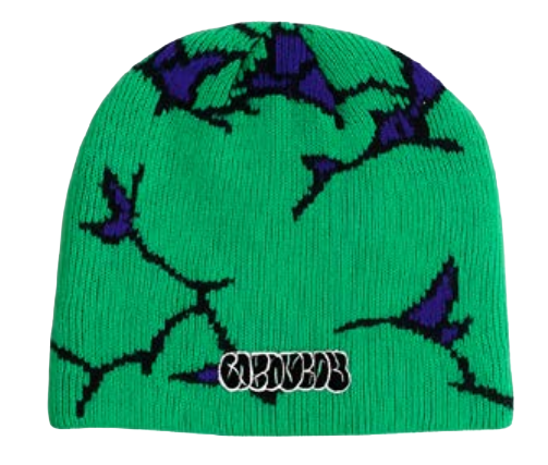 Green Corduroy The Nug Beanie by Pat Fava, worn by a man and woman, showcasing a cozy, stylish knit hat.