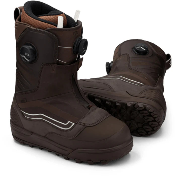 Vans Verse snowboard boot in Demitasse brown and black with Blake Paul design, featuring rugged winter snowboard boot features.