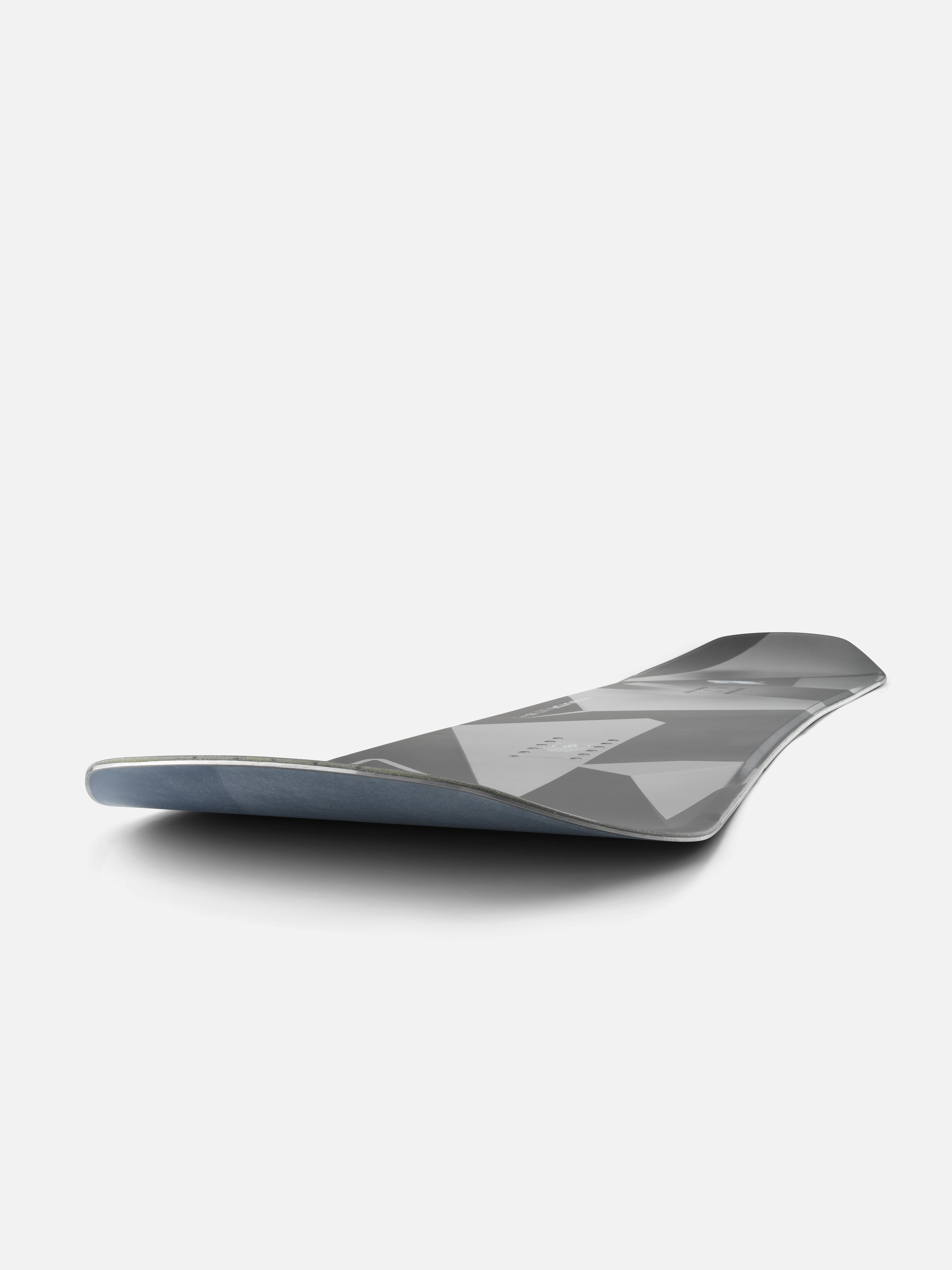 Ride Moderator Snowboard 2027 nose view, featuring sleek design and graphics, ideal for all-mountain snowboarding.