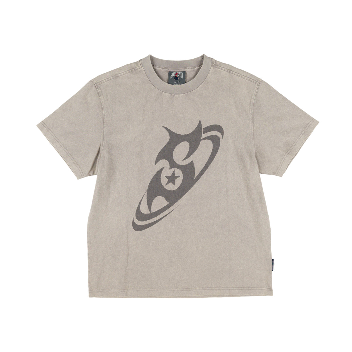 Souvenir Dirty S Tee in Dirty Light Grey, unisex T-shirt featuring the Souvenir logo design.