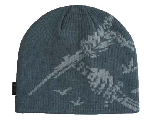 Corduroy Soy Sauce Nation Skully Beanie in black, unisex knit hat featuring a skull design, suitable for men and women.