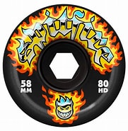 Spitfire Formula Four 80HD Chrome Venom conical skateboard wheels on a skateboard deck, showcasing their sleek design and glossy finish.