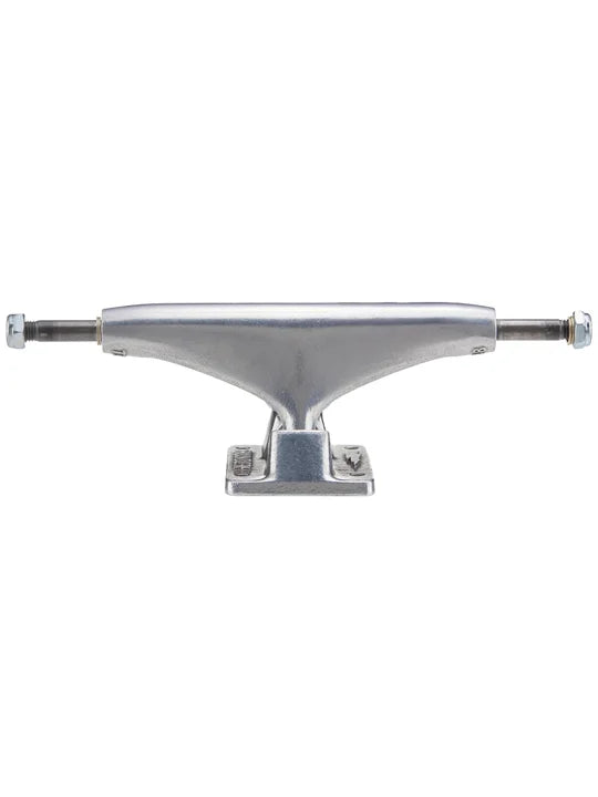 Polished Thunder T-II skateboard truck from M I L O S P O R T showing the sleek metal finish and detailed mounting holes