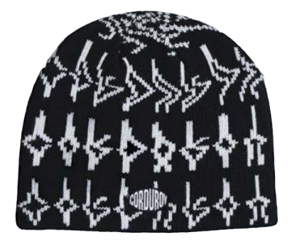 Black Corduroy Tracers Skully Beanie for men and women, featuring a stylish skull design and soft textured fabric.