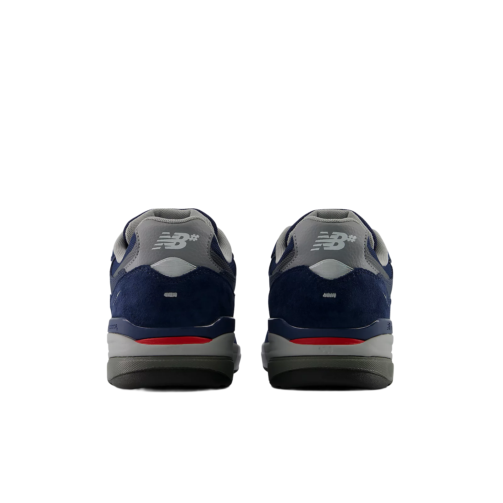 New Balance Numeric Andrew Reynolds 933 skate shoes in navy and slate grey with white accents, featuring durable suede and rubber soles.