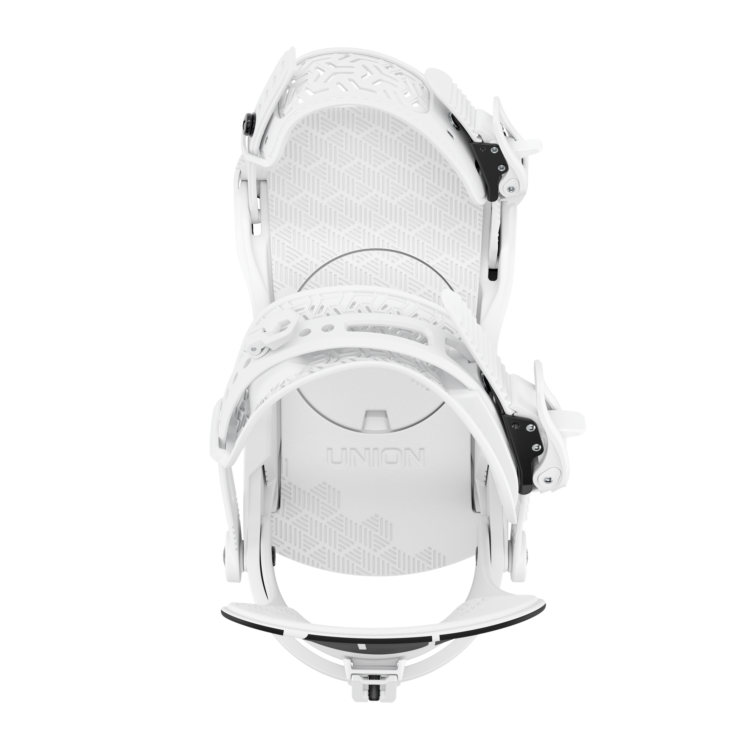 Union Contact Women's snowboard binding in white, designed for snowboarding with adjustable straps and durable construction.
