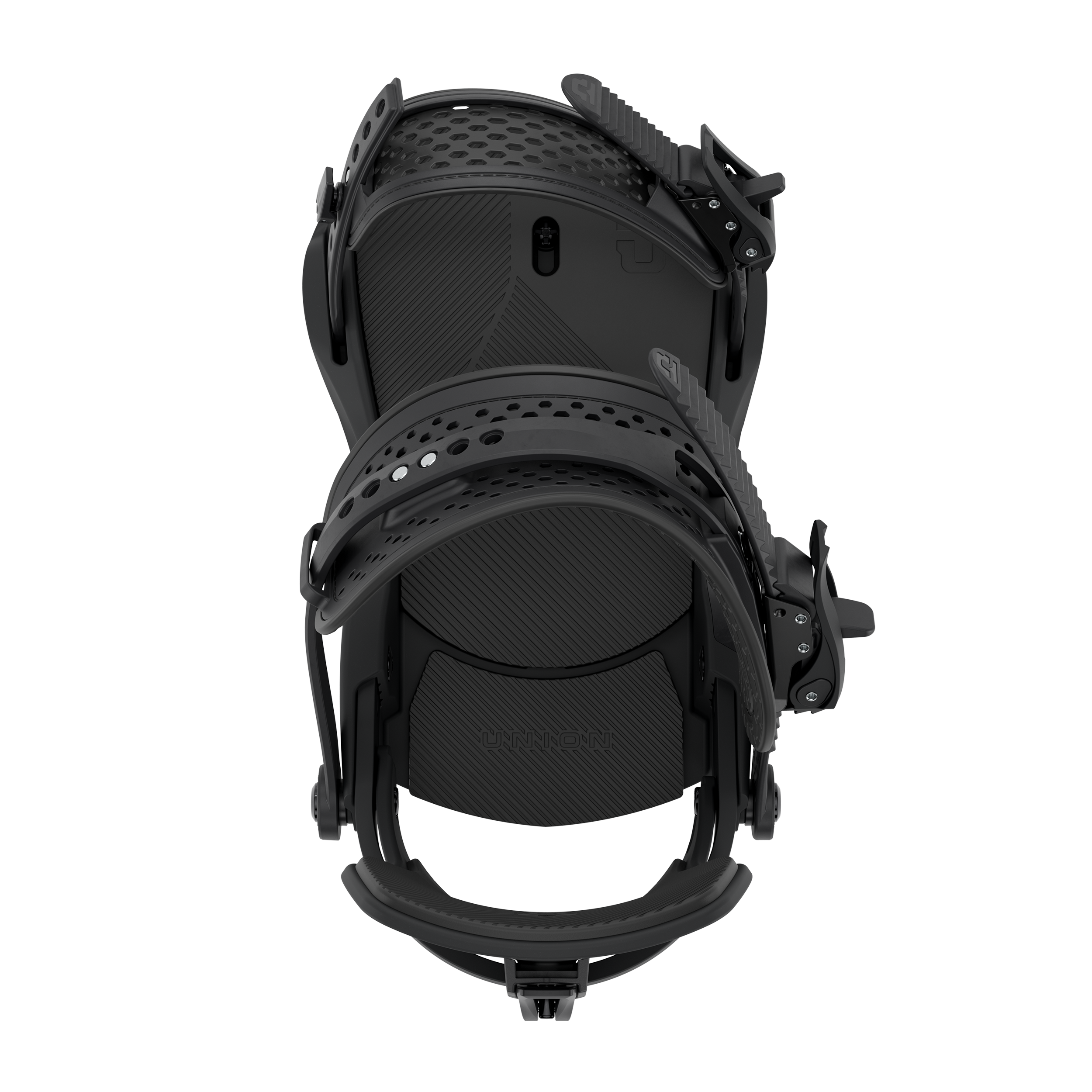Union Force snowboard binding in black, showing sturdy straps and high-performance design for winter snowboarding.