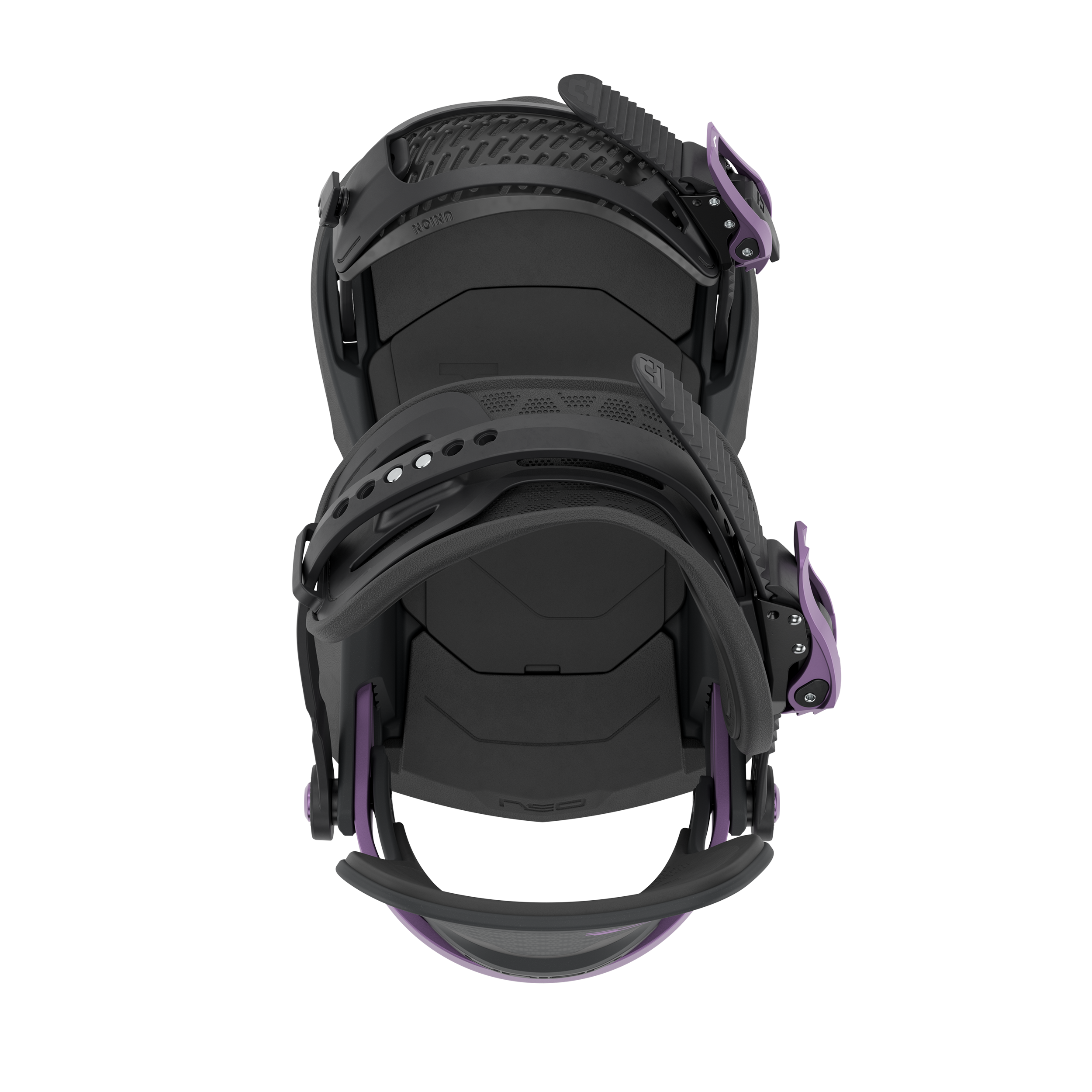 Union Neo snowboard binding in black, featuring adjustable straps and high-back support for snowboarding performance.