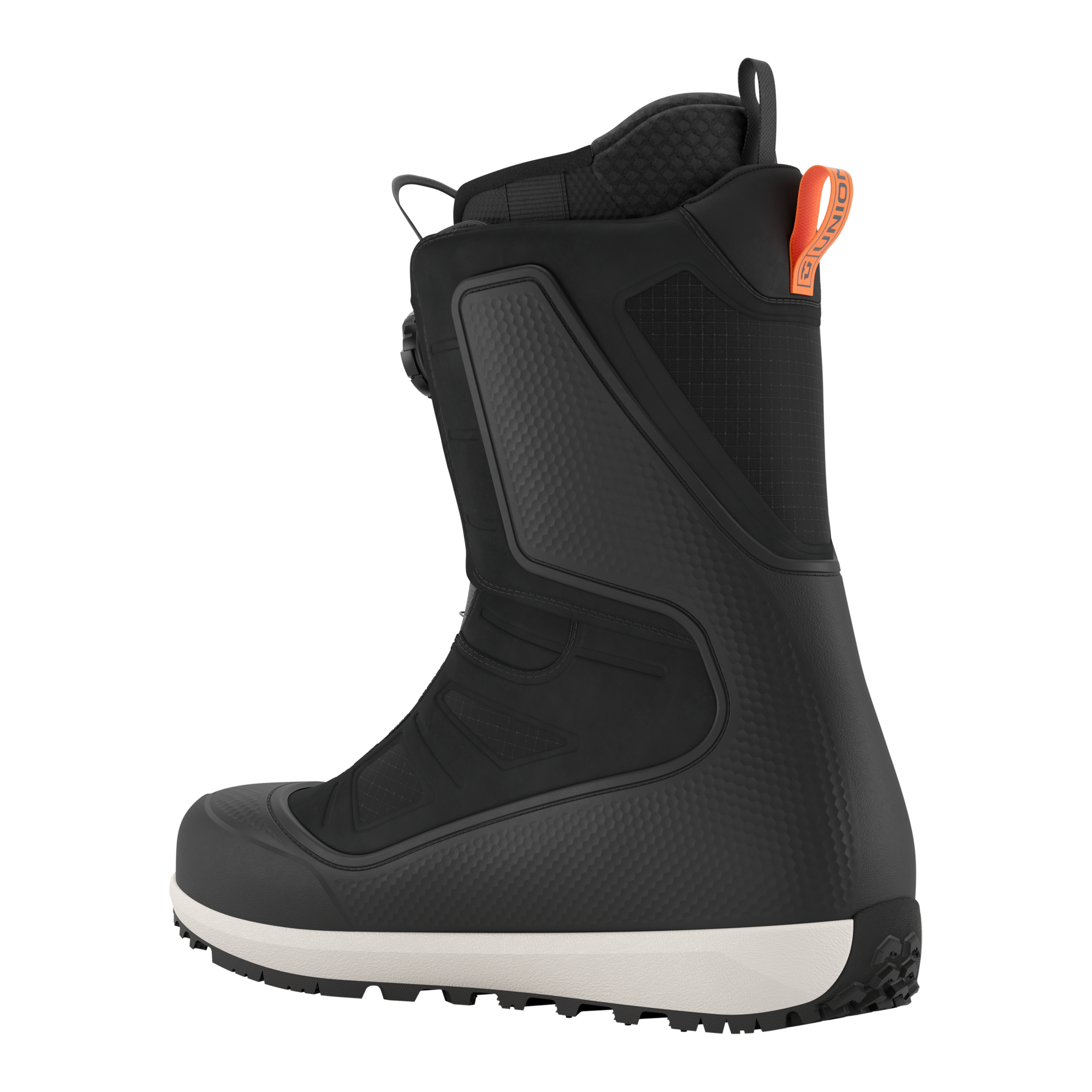 Union Reset Pro snowboard boot in black, showcasing the rear view with branding and design details for winter snowboarding.