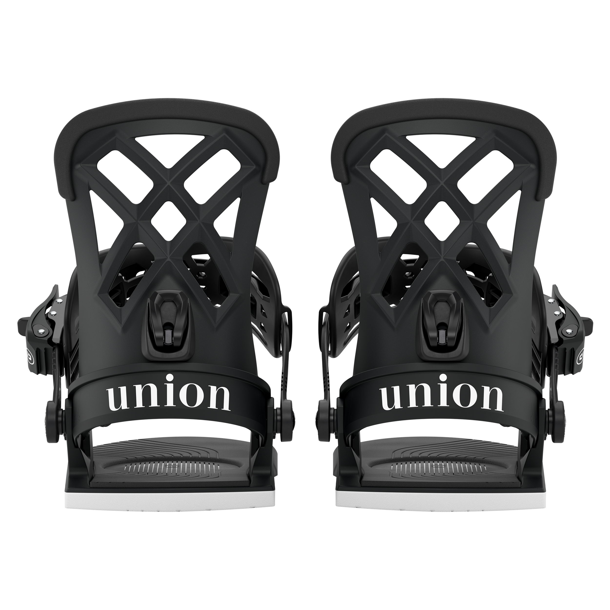 Union Rosa women's snowboard binding in black, shown from the rear with full pairing, designed for snowboarding in 2027.