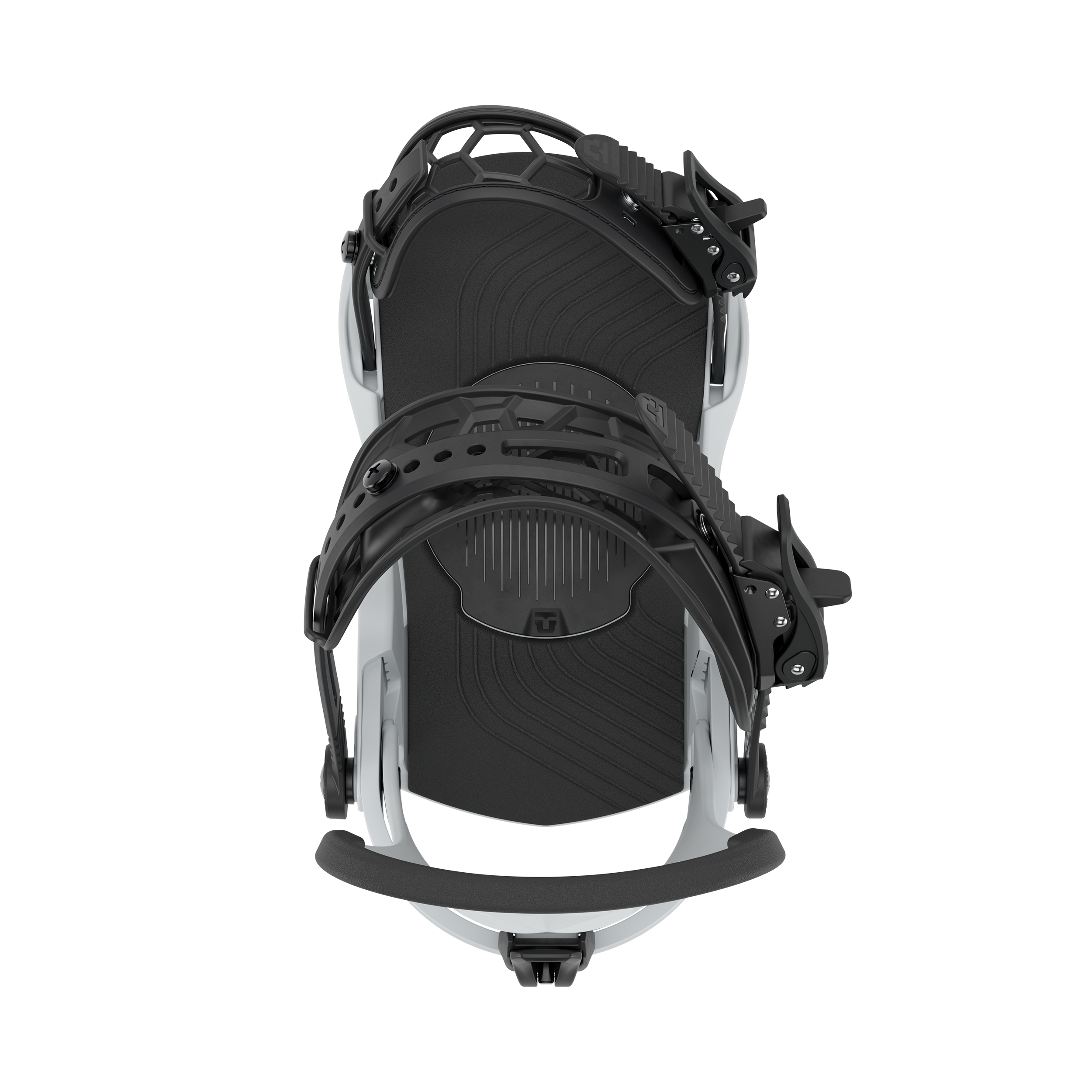 Union Rosa women's snowboard binding in light grey, featuring durable straps and high-performance design for snowboarding.