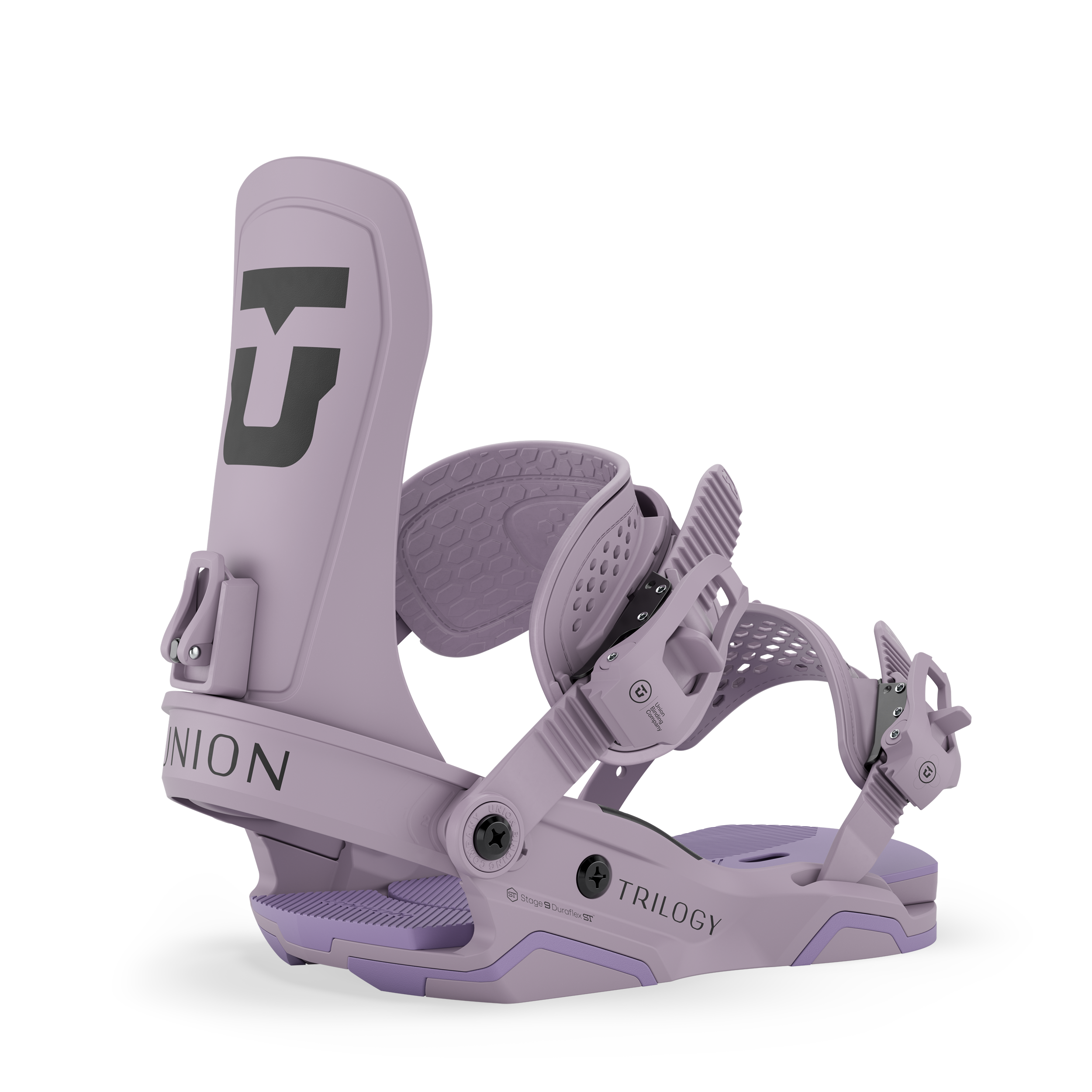 Union Trilogy women's snowboard binding for 2027, featuring violet color and durable construction for snowboarding.