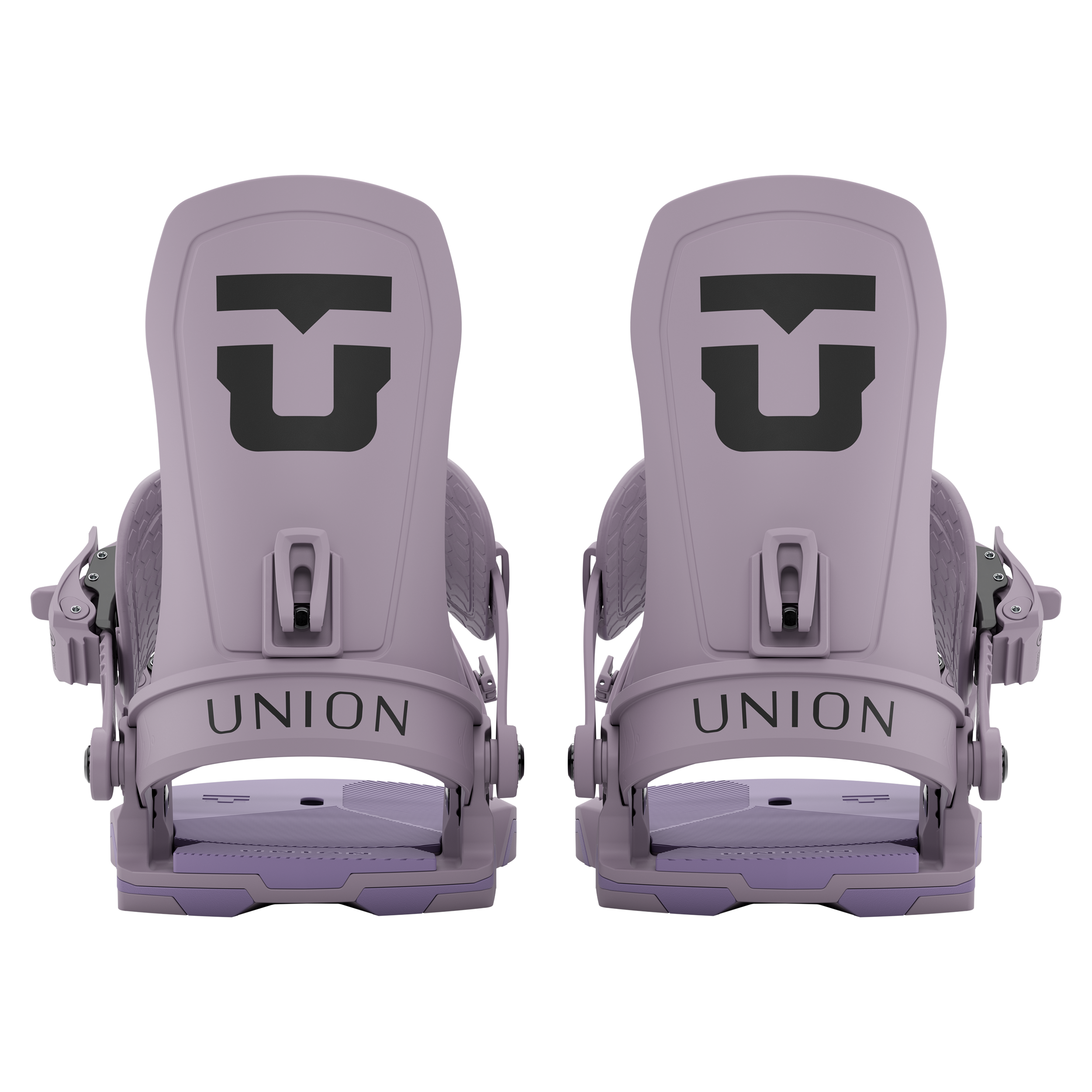 Union Trilogy women's snowboard binding in violet, shown from the rear, designed for snowboarding performance and comfort.
