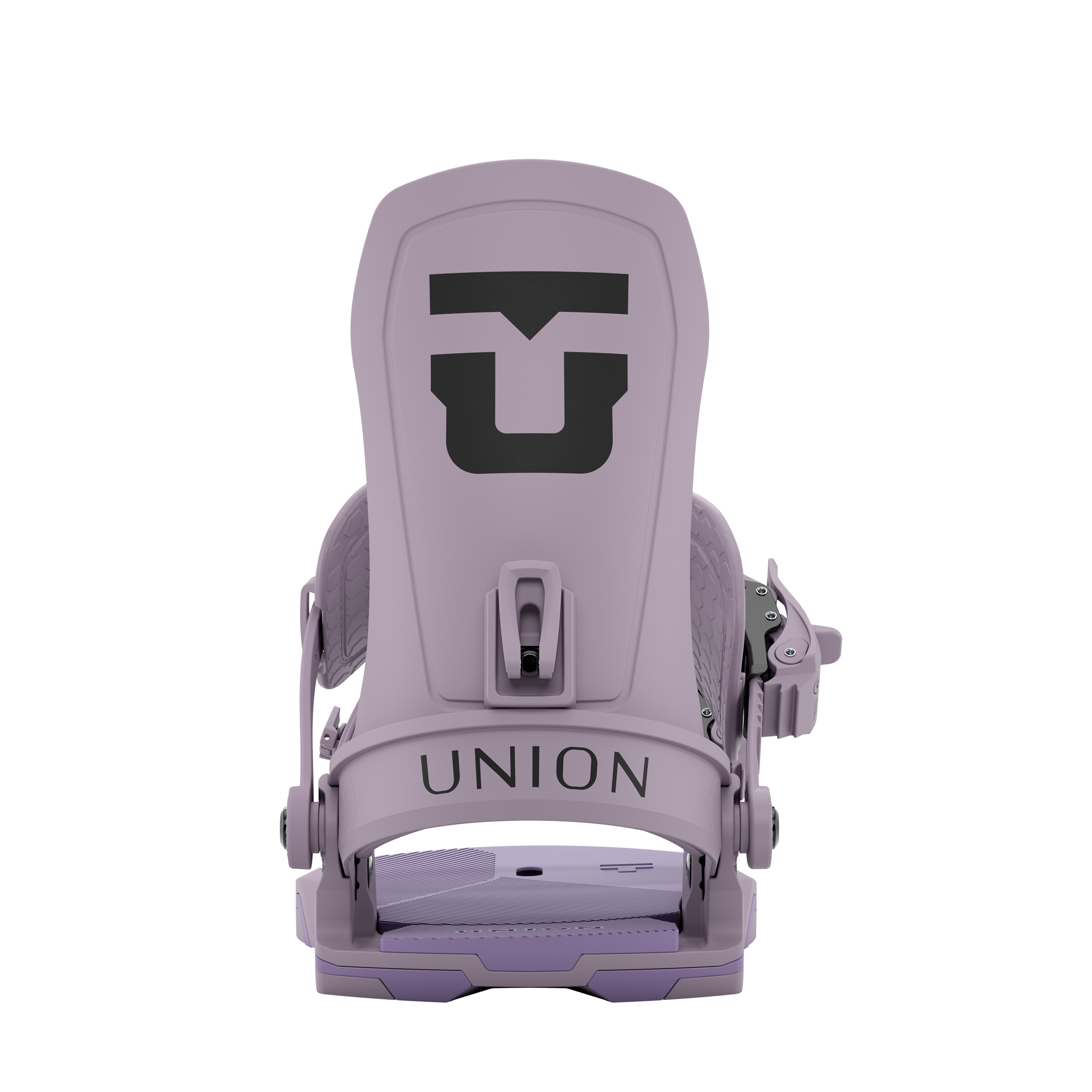 Union Trilogy women's snowboard binding in violet, shown from the rear, designed for snowboarding in 2027.
