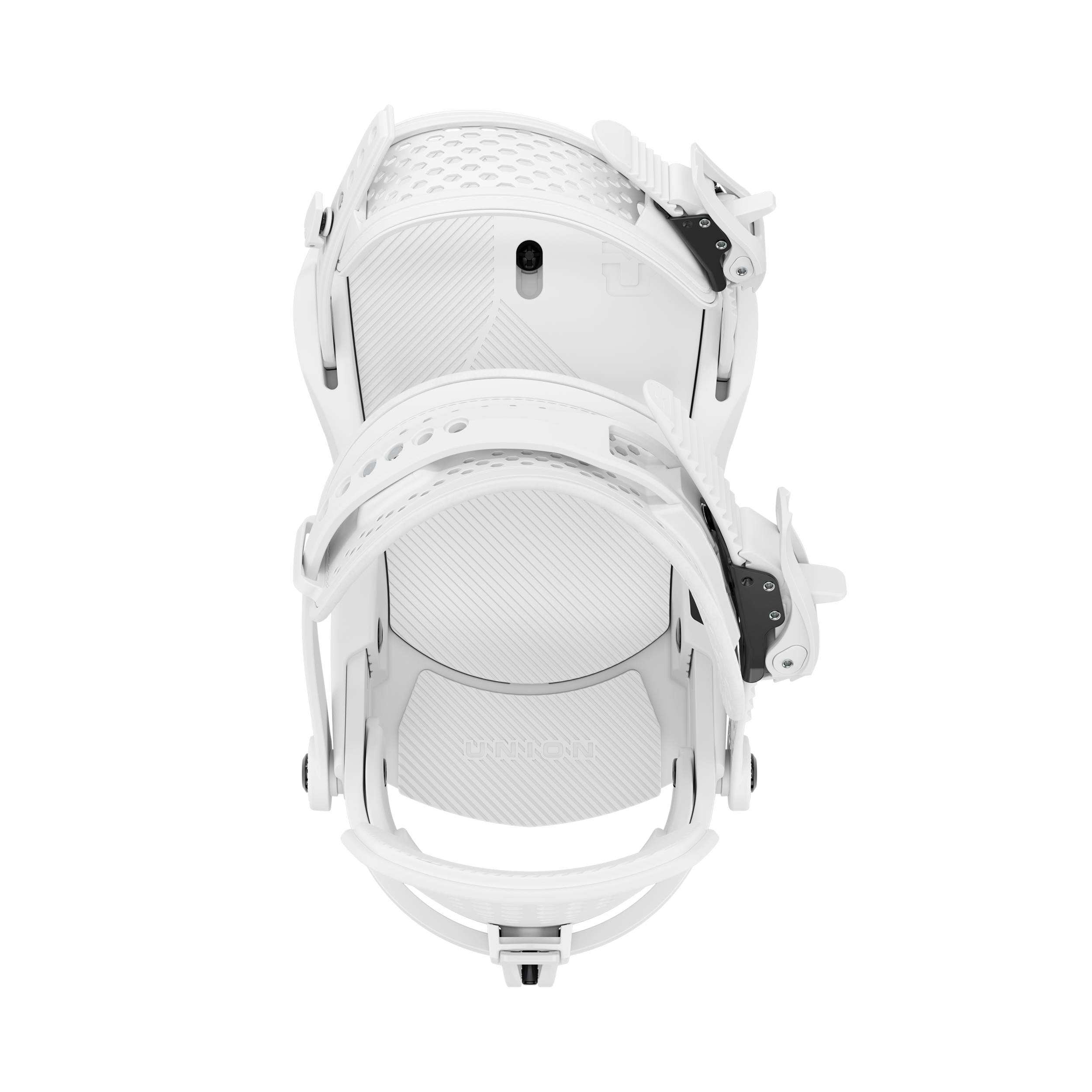 Union Trilogy women's snowboard binding in white, featuring a sleek design and adjustable straps for snowboarding.