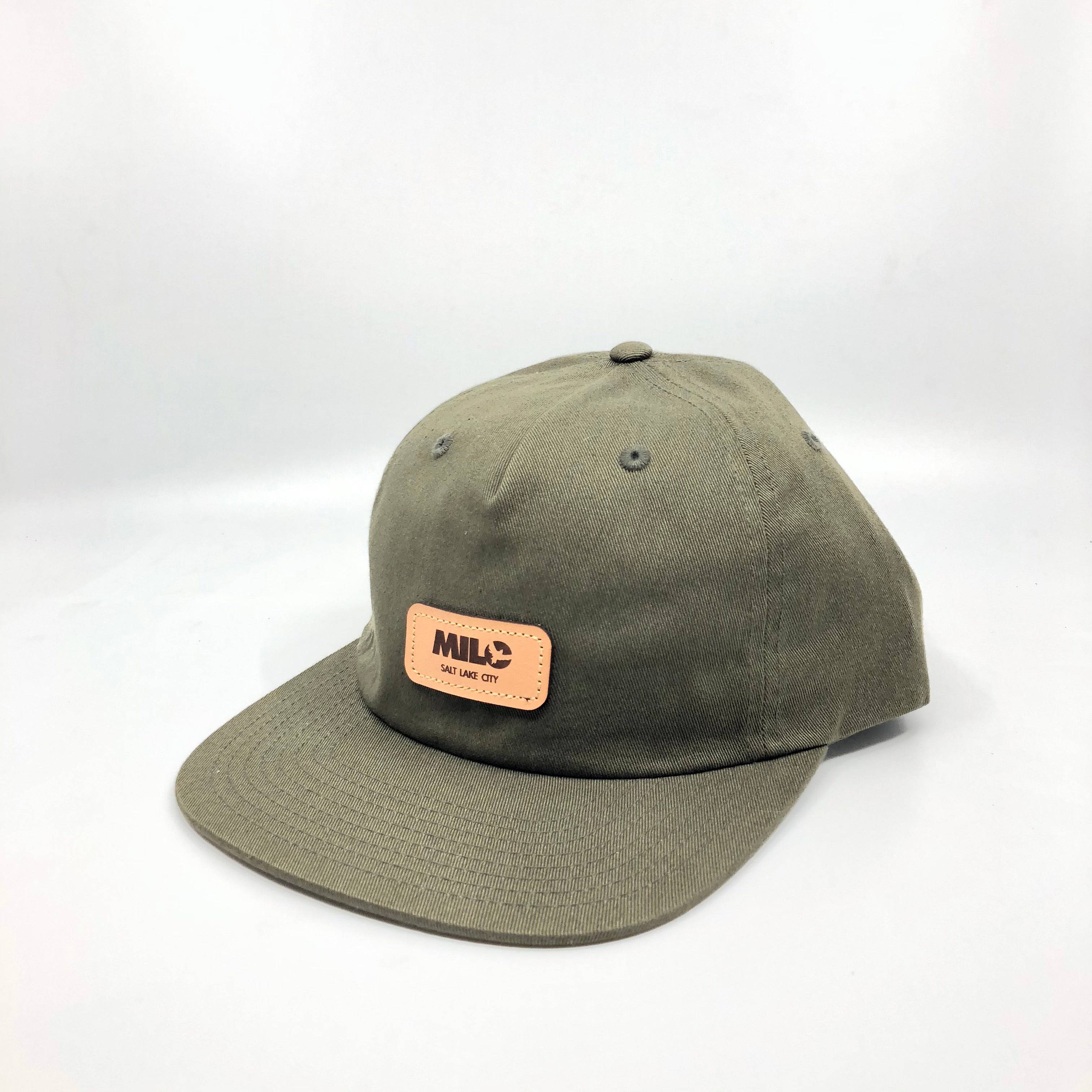 Milo Leather Patchwork Flat Brim Hat in Olive - M I L O S P O R T