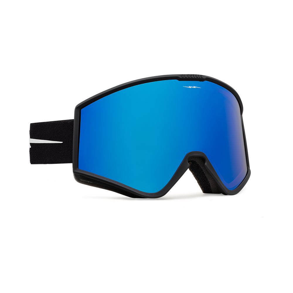 The Electric Kleveland Snow Goggle in the Matte Black Frames with a Blue Chrome Lens and a Yellow Bonus Lens