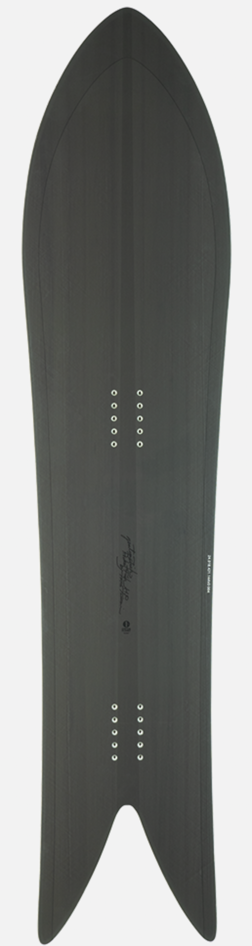 Gentemstick Rocket Fish HP Snowboard 2024, snowboard with unique shape and design, in a snowy setting.