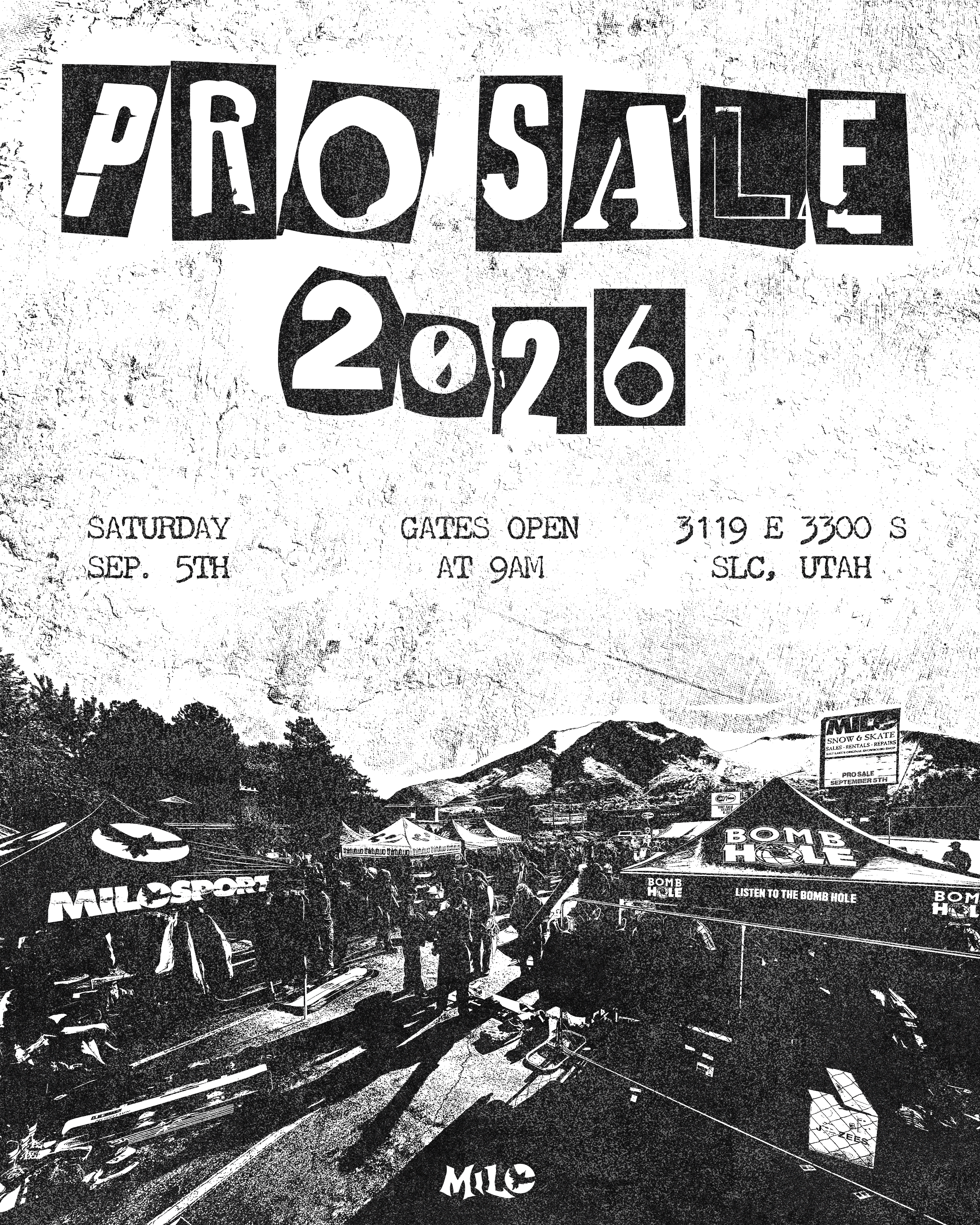 milosport pro sale flyer for 2026 in black and white