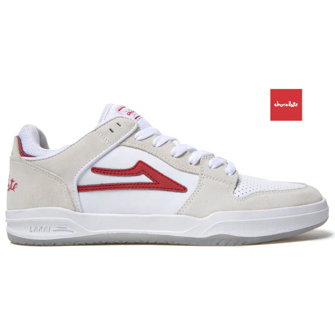 Lakai x Chocolate Telford Low Skate Shoe in White and Red Suede - M I L O S P O R T