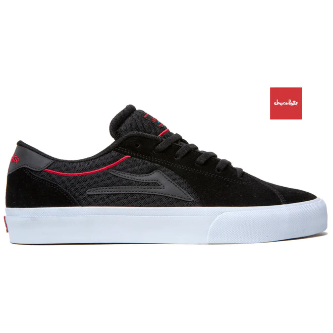 Lakai x Chocolate Flaco II Skate Shoe in Black and Red Suede