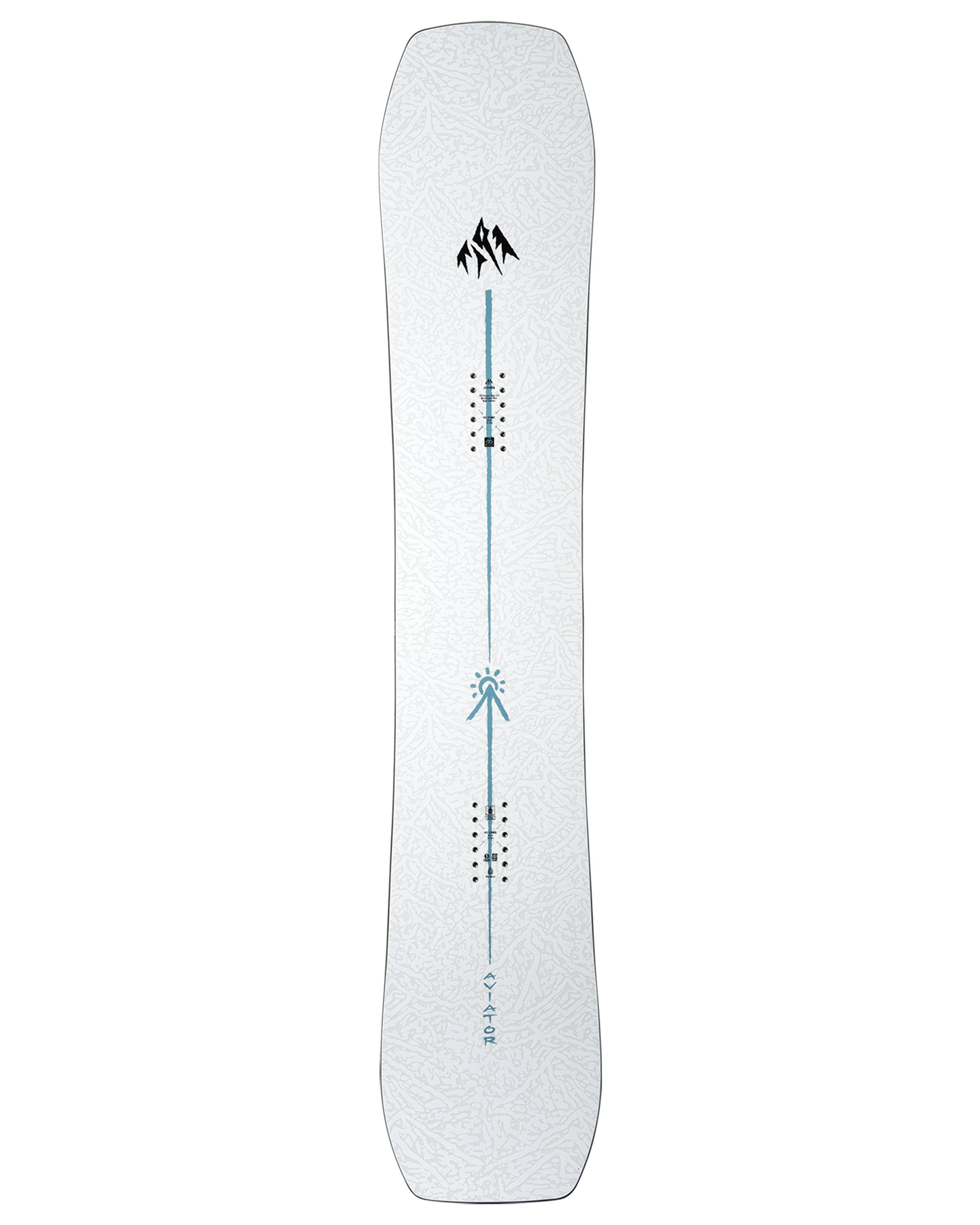 Jones men's Aviator 2 snowboard in white, showing the snowboard's top view with brand logo and sleek design.