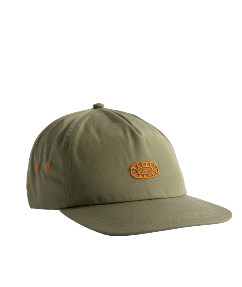 Coal Hardin 5-panel men's hat with a structured design and adjustable strap, featuring a dark color and branded logo on the front.