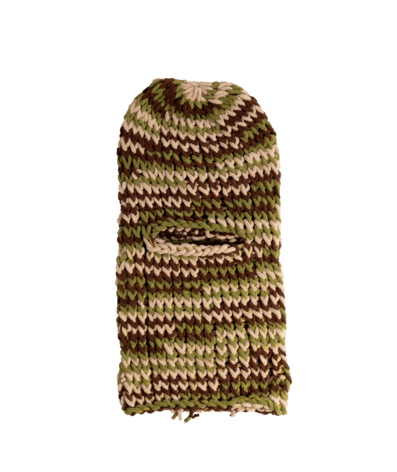 Coal Lampshade Balaclava Beanie, unisex knit hat with lampshade pattern, ideal for men and women in cold weather.